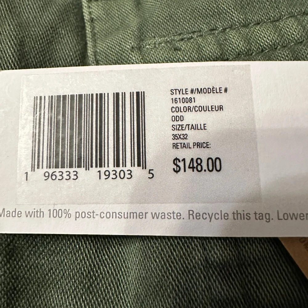 Outerknown Green “The Field Pants” Organic Cotton - NWT - Size 35x32 - Picture 11 of 14